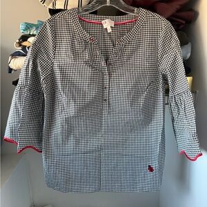 Oprah Winfrey For Talbots Black and White Checkered Blouse with Red Ladybug